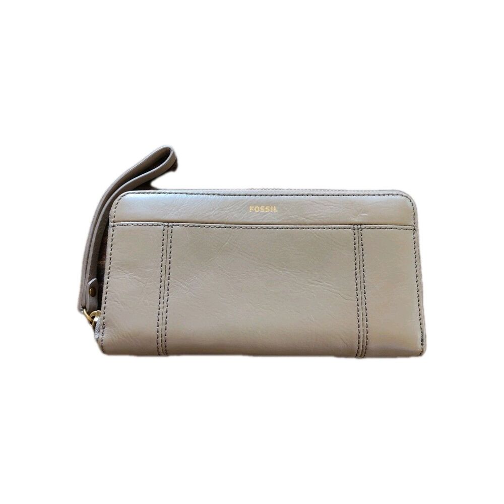 Fossil Jori Zip Clutch Vintage Khaki New $100 Leather Natural Leather